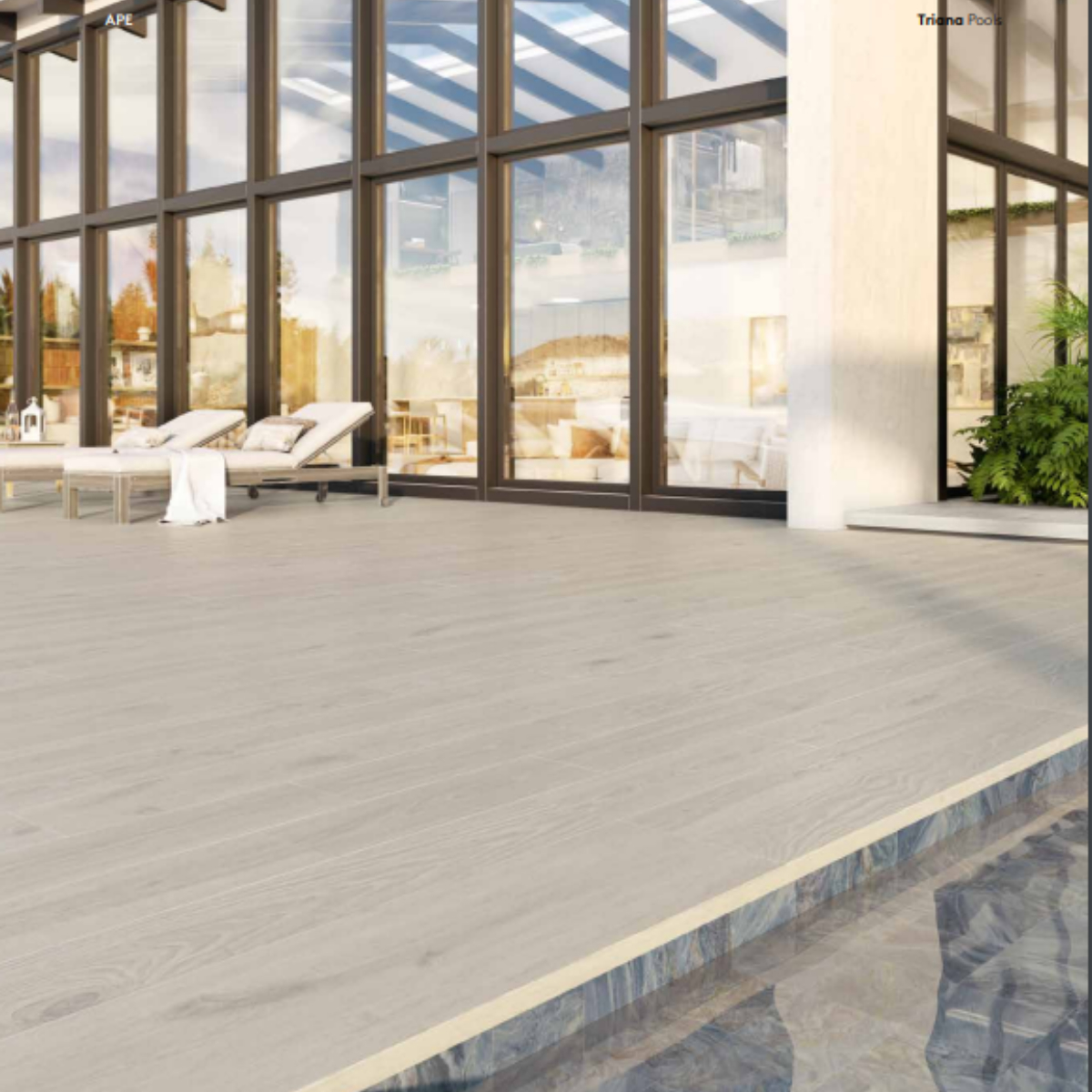peldaño recto triana perla 33x120 ambiente